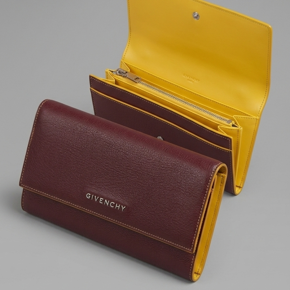 Givenchy Burgundy and Yellow Leather Wallet